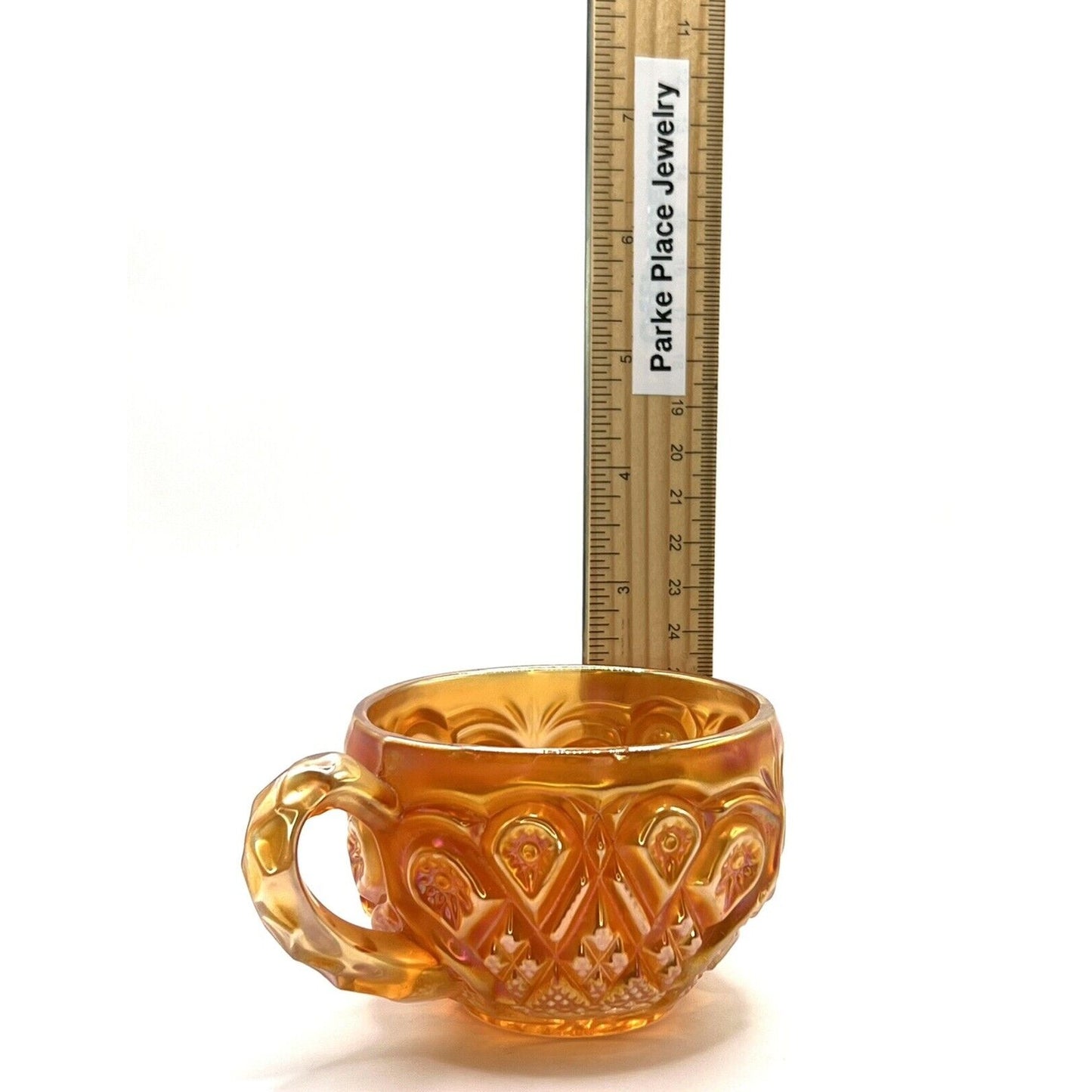 Vintage Carnival Glass Cup Iridescent Marigold Diamond Pattern With Handle
