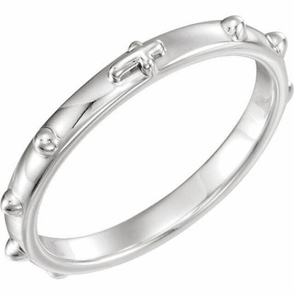 2.5mm Sterling Silver Rosary Ring .925 Cross Pattern & Beads Size 5