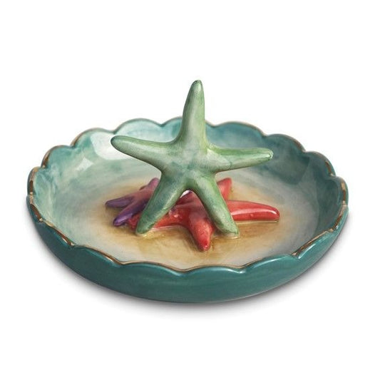 Blue Sky Clayworks Starfish Ceramic Ring Holder 3" X 4.5" Scalloped Edge Dish
