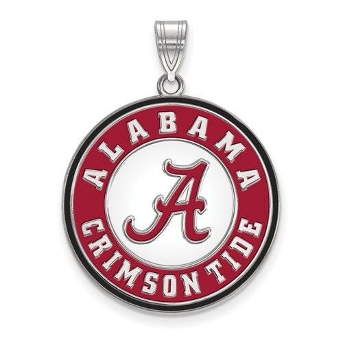 University Of Alabama Crimson Tide XL Sterling Silver Enameled Disc Pendant Rhodium Plated 925 LogoArt Design