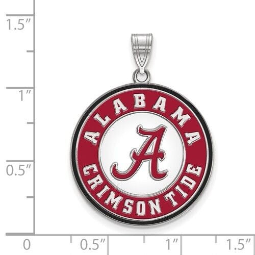 University Of Alabama Crimson Tide XL Sterling Silver Enameled Disc Pendant Rhodium Plated 925 LogoArt Design