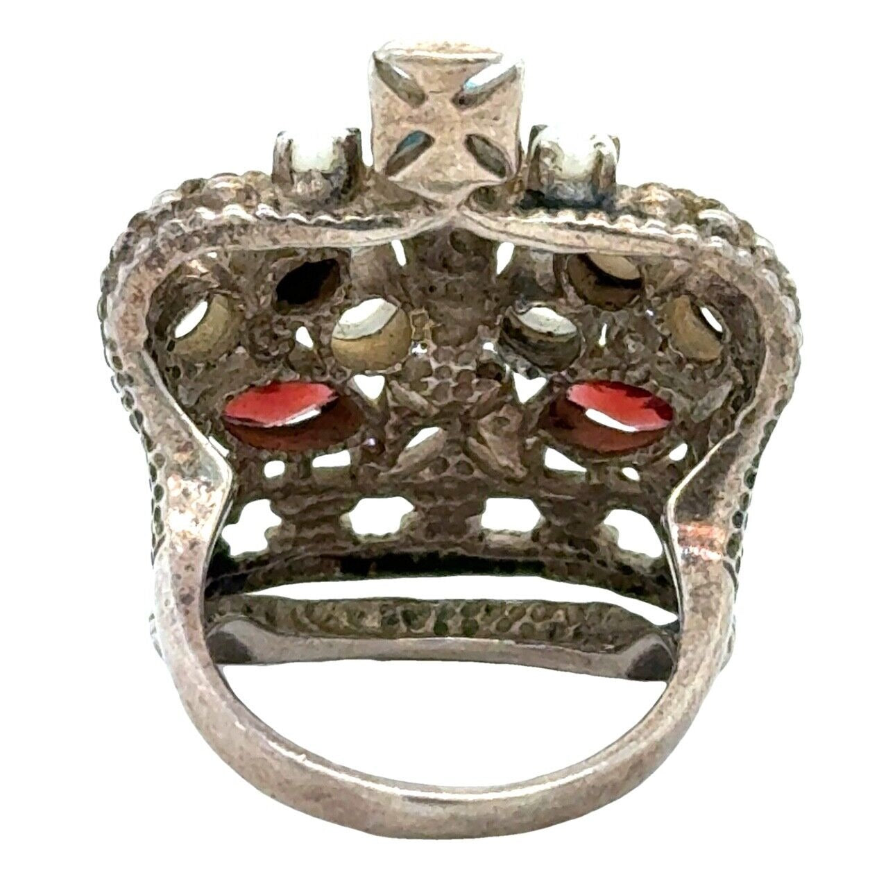 Sterling Silver Multi-Gemstone Crown Ring Size 7.5 Turquoise & Garnet 12.1g