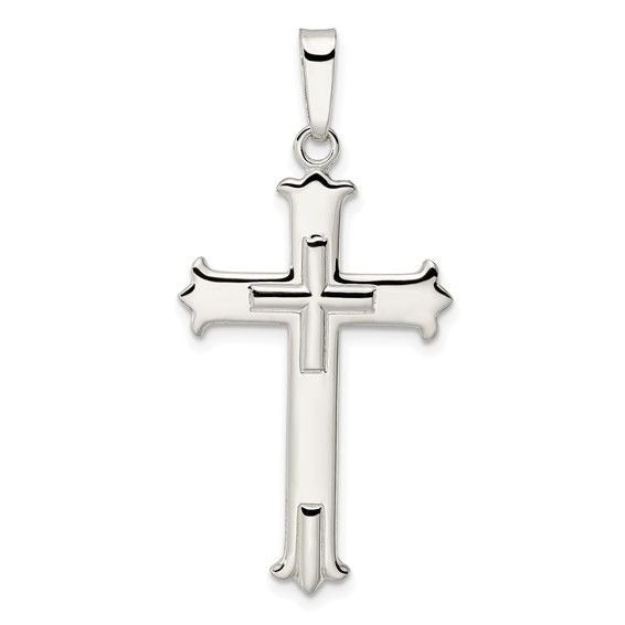 Sterling Silver Polished Fleur De Lis Cross Pendant Cross Center