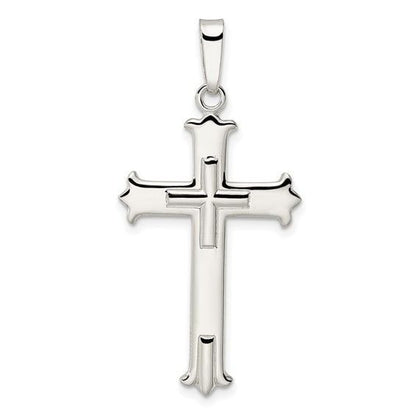 Sterling Silver Polished Fleur De Lis Cross Pendant Cross Center