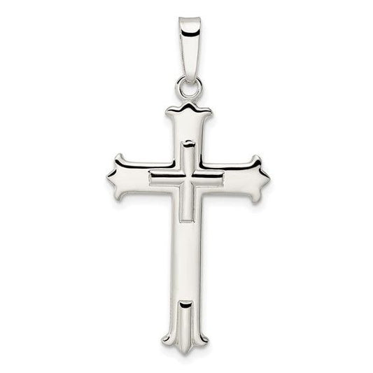 Sterling Silver Polished Fleur De Lis Cross Pendant Cross Center