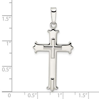 Sterling Silver Polished Fleur De Lis Cross Pendant Cross Center