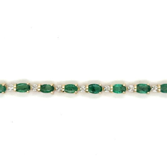 14k Yellow Gold Emerald & Diamond Bracelet 7.25 Inch 7.4g