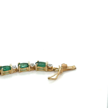 14k Yellow Gold Emerald & Diamond Bracelet 7.25 Inch 7.4g