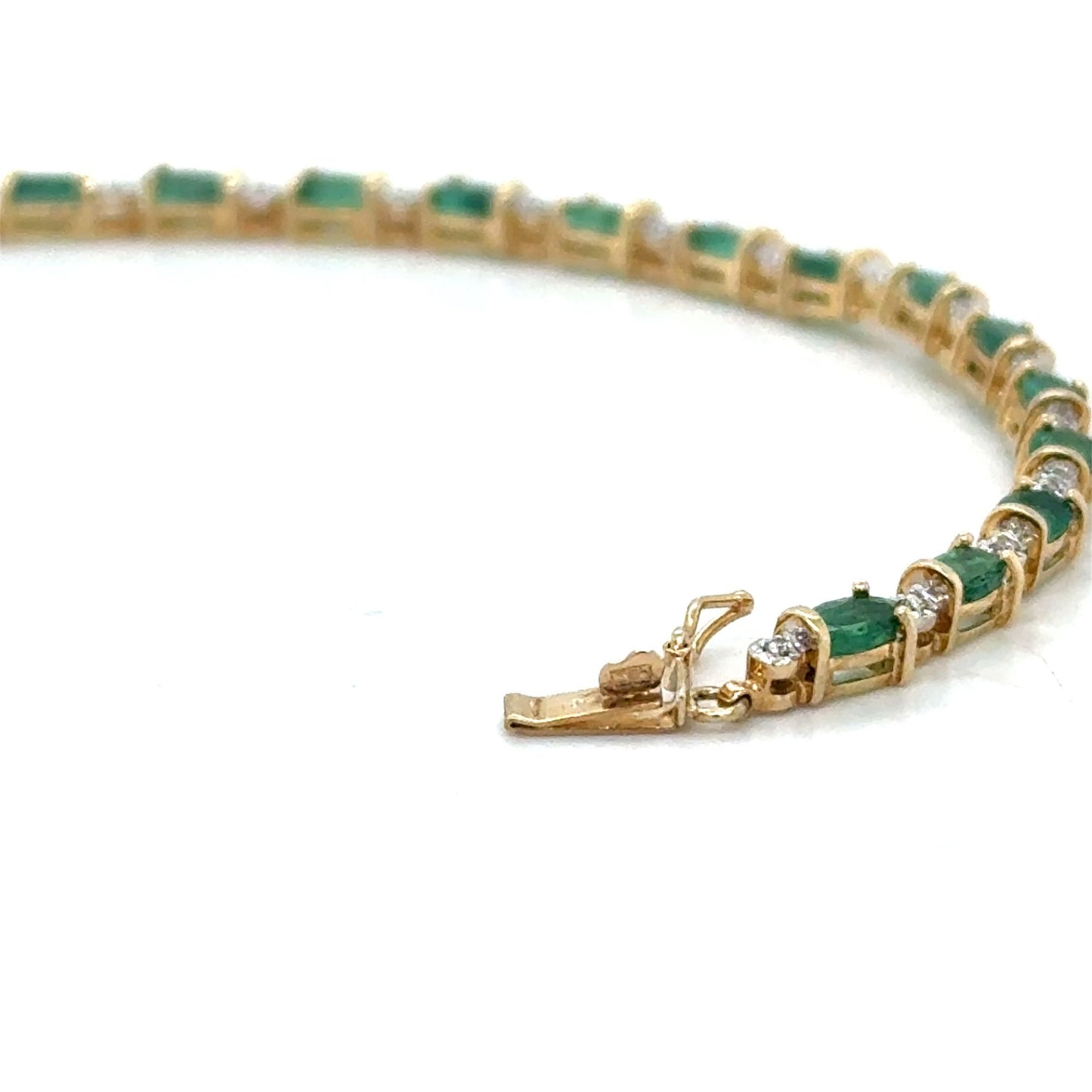 14k Yellow Gold Emerald & Diamond Bracelet 7.25 Inch 7.4g