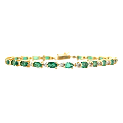 14k Yellow Gold Emerald & Diamond Bracelet 7.25 Inch 7.4g