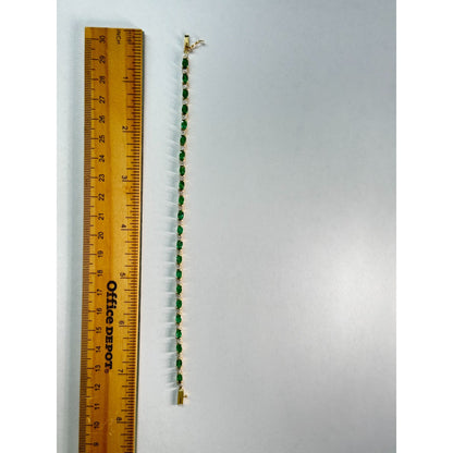 14k Yellow Gold Emerald & Diamond Bracelet 7.25 Inch 7.4g