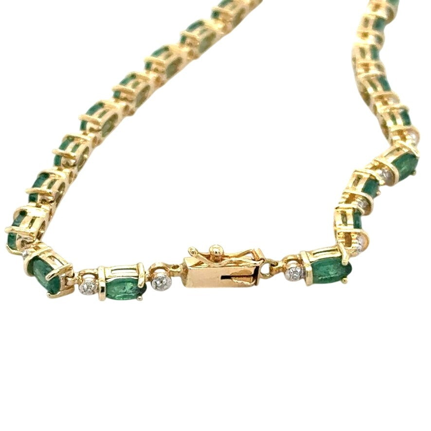 14k Yellow Gold Emerald & Diamond Bracelet 7.25 Inch 7.4g