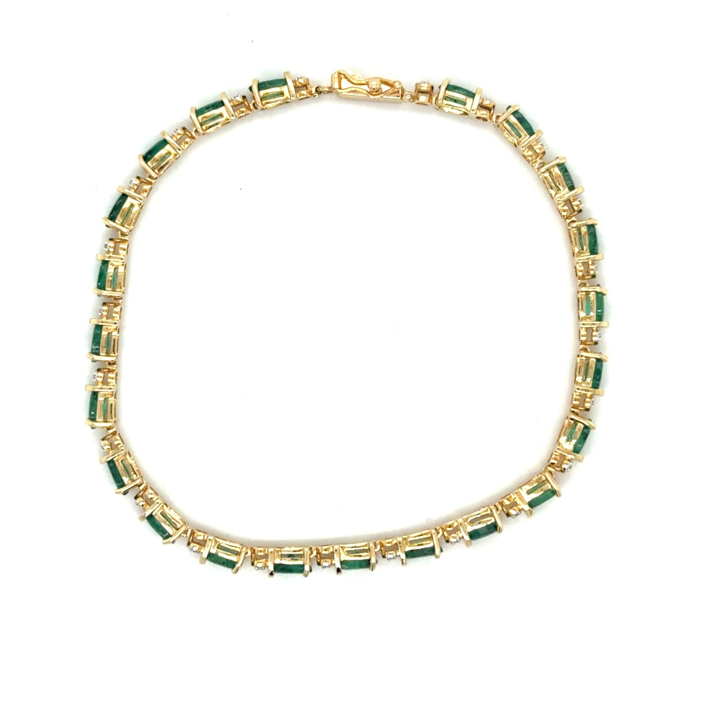14k Yellow Gold Emerald & Diamond Bracelet 7.25 Inch 7.4g