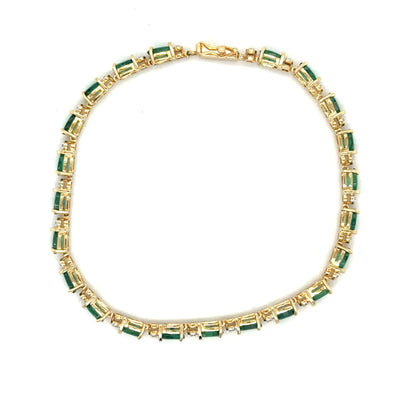 14k Yellow Gold Emerald & Diamond Bracelet 7.25 Inch 7.4g