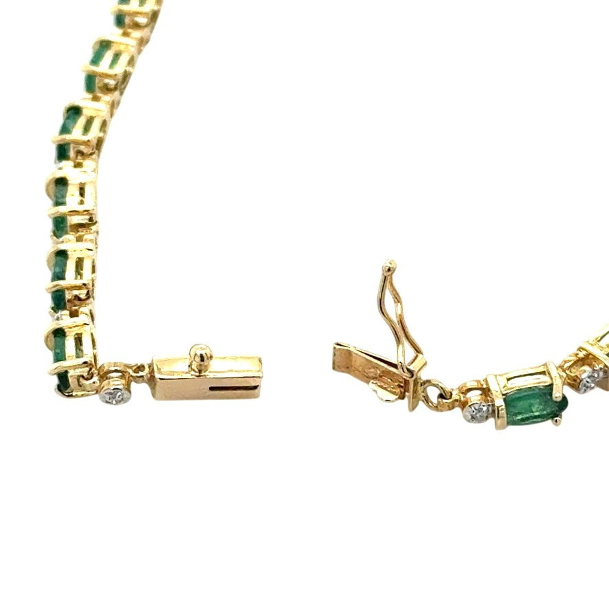 14k Yellow Gold Emerald & Diamond Bracelet 7.25 Inch 7.4g