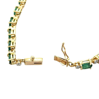 14k Yellow Gold Emerald & Diamond Bracelet 7.25 Inch 7.4g