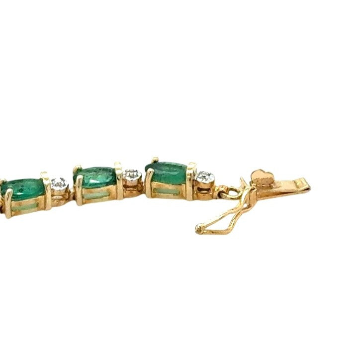 14k Yellow Gold Emerald & Diamond Bracelet 7.25 Inch 7.4g