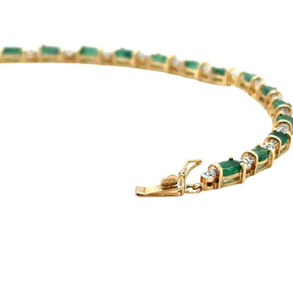 14k Yellow Gold Emerald & Diamond Bracelet 7.25 Inch 7.4g