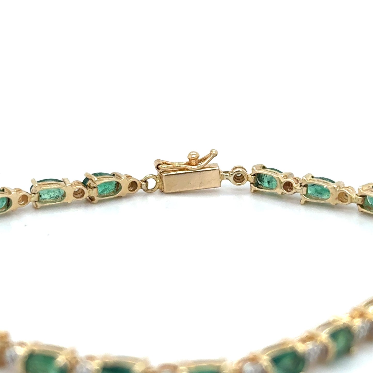 14k Yellow Gold Emerald & Diamond Bracelet 7.25 Inch 7.4g