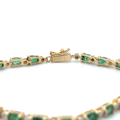 14k Yellow Gold Emerald & Diamond Bracelet 7.25 Inch 7.4g