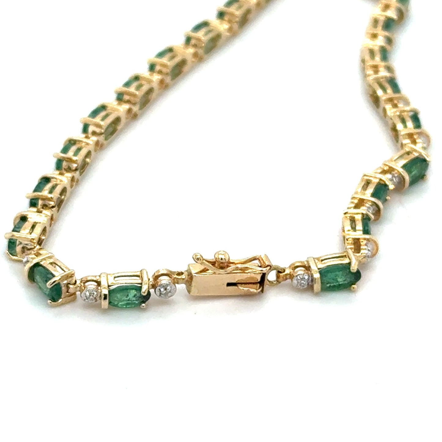 14k Yellow Gold Emerald & Diamond Bracelet 7.25 Inch 7.4g