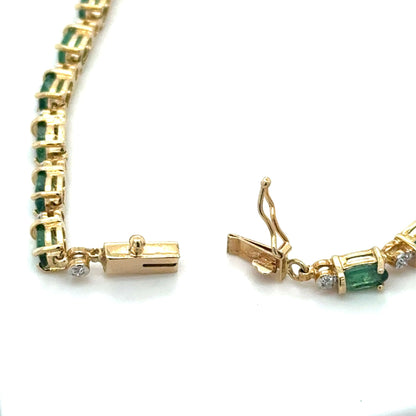 14k Yellow Gold Emerald & Diamond Bracelet 7.25 Inch 7.4g