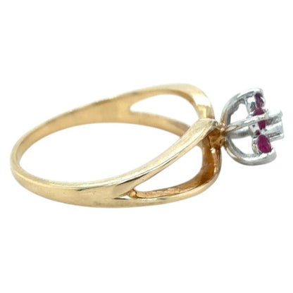 Ruby & Diamond 10k Yellow Gold Flower Ring 1.6g Size 4.75