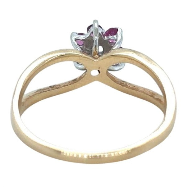 Ruby & Diamond 10k Yellow Gold Flower Ring 1.6g Size 4.75