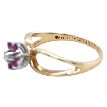 Ruby & Diamond 10k Yellow Gold Flower Ring 1.6g Size 4.75