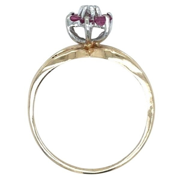 Ruby & Diamond 10k Yellow Gold Flower Ring 1.6g Size 4.75