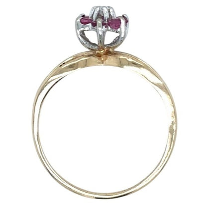 Ruby & Diamond 10k Yellow Gold Flower Ring 1.6g Size 4.75