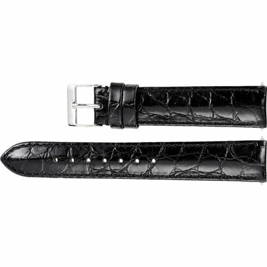 Men's 20 mm Regular Black Leather Crocodile Grain Padded Strap Band
