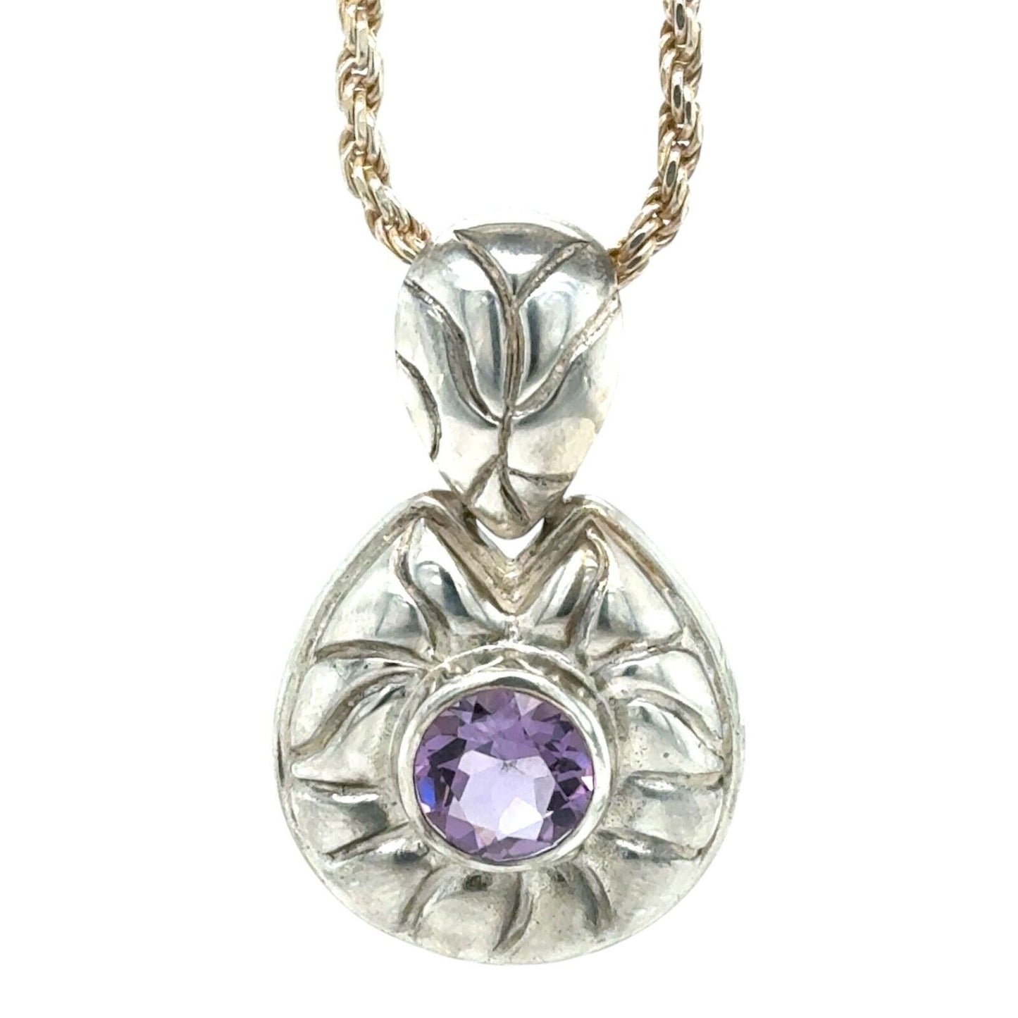 Amethyst Pendant with 30" Rope Necklace Sterling Silver 33.8g