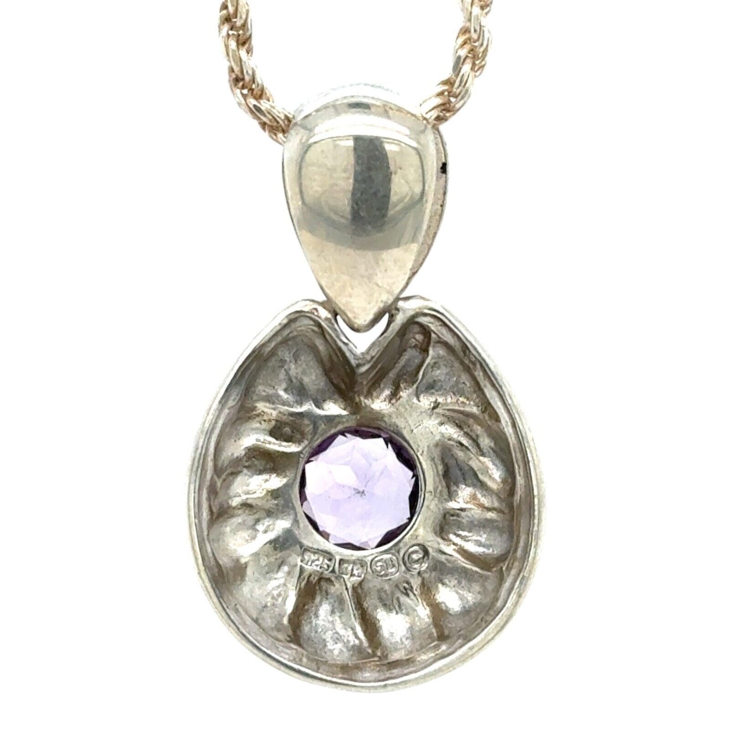 Amethyst Pendant with 30" Rope Necklace Sterling Silver 33.8g