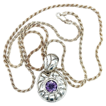 Amethyst Pendant with 30" Rope Necklace Sterling Silver 33.8g