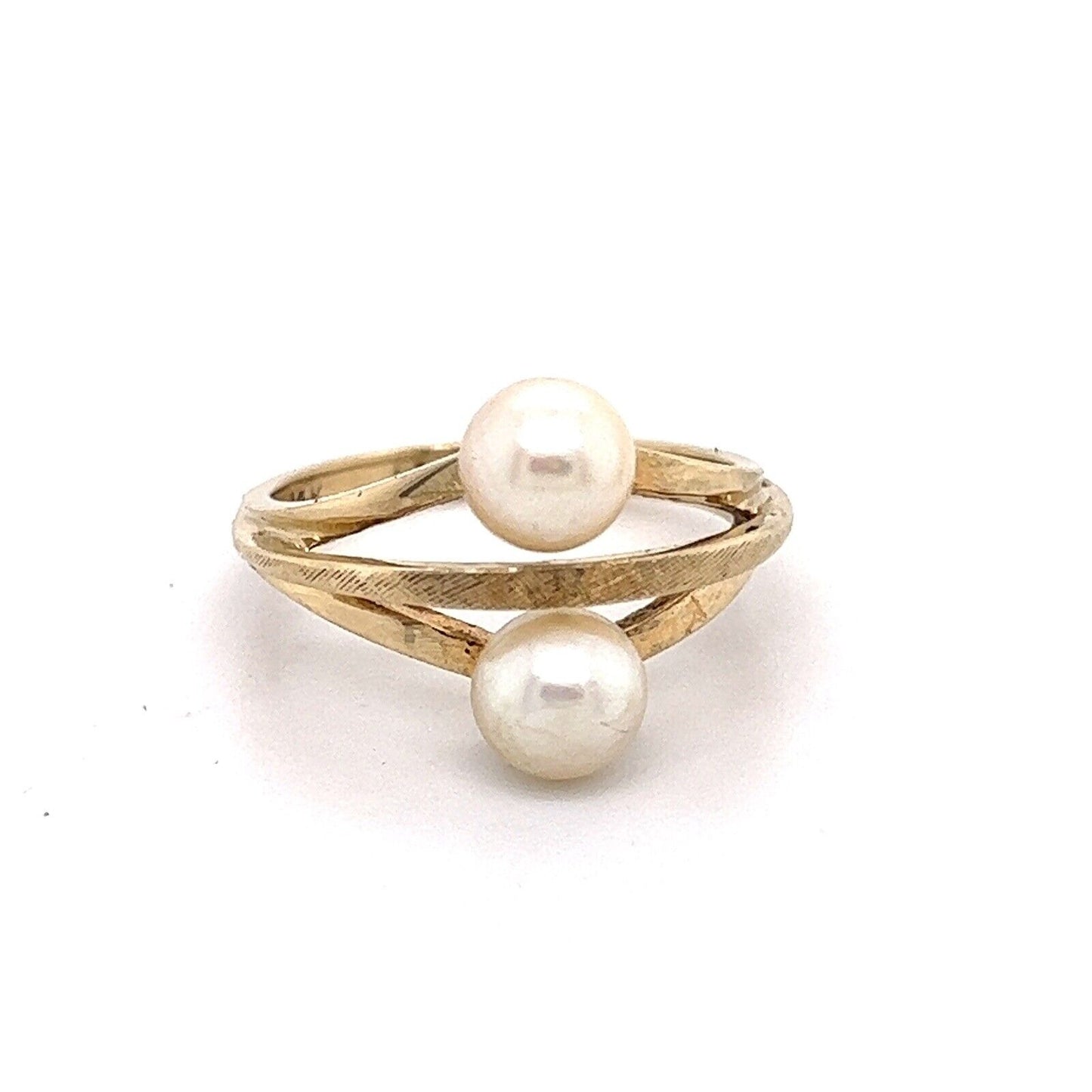 Vintage 14K Yellow Gold Double Pearl Ladies Ring 3.3g Size 6