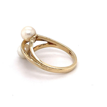 Vintage 14K Yellow Gold Double Pearl Ladies Ring 3.3g Size 6