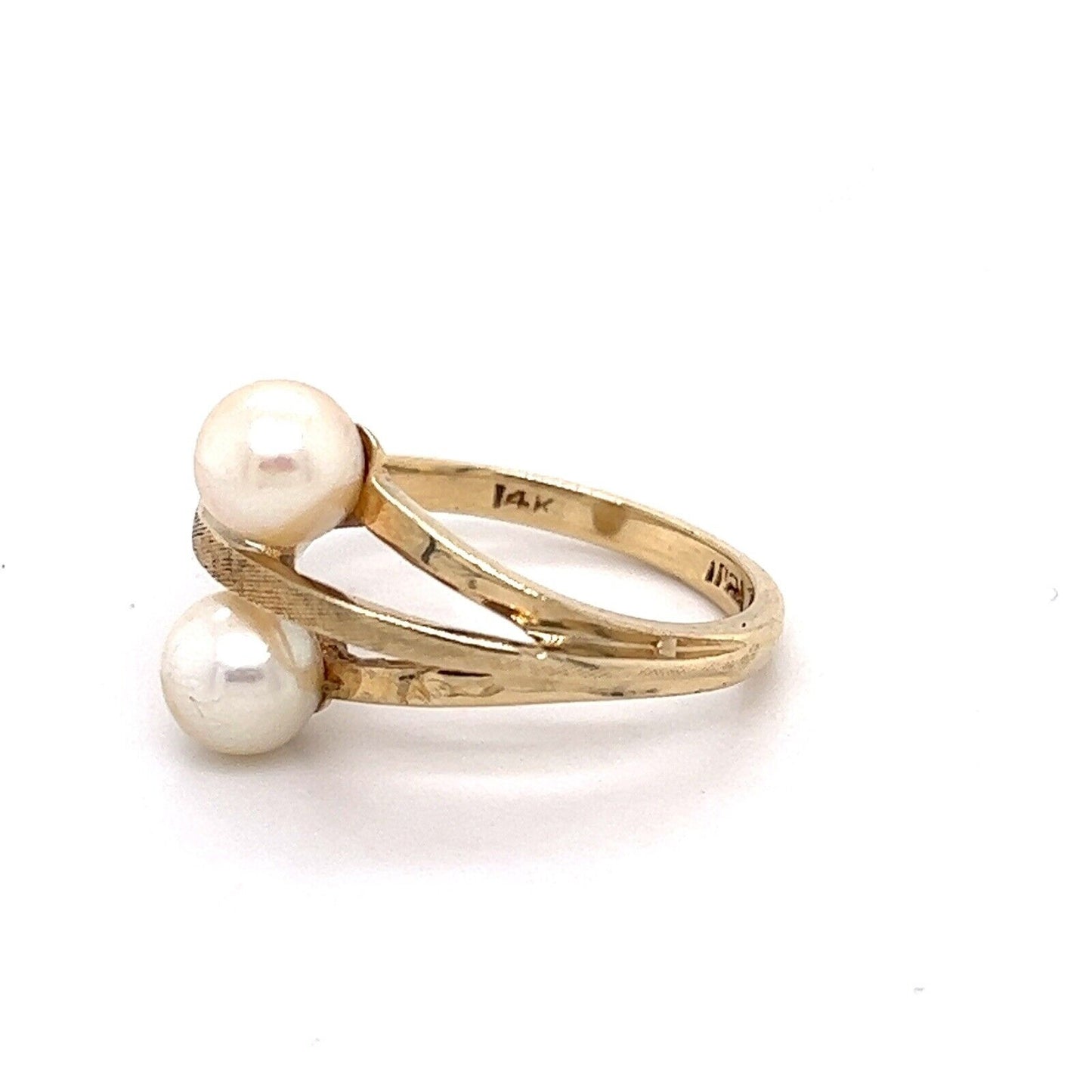 Vintage 14K Yellow Gold Double Pearl Ladies Ring 3.3g Size 6