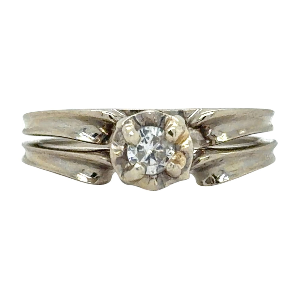 1/7ct Diamond Solitaire 14k White Gold Wedding Ring Set 3.9g Size 5.25