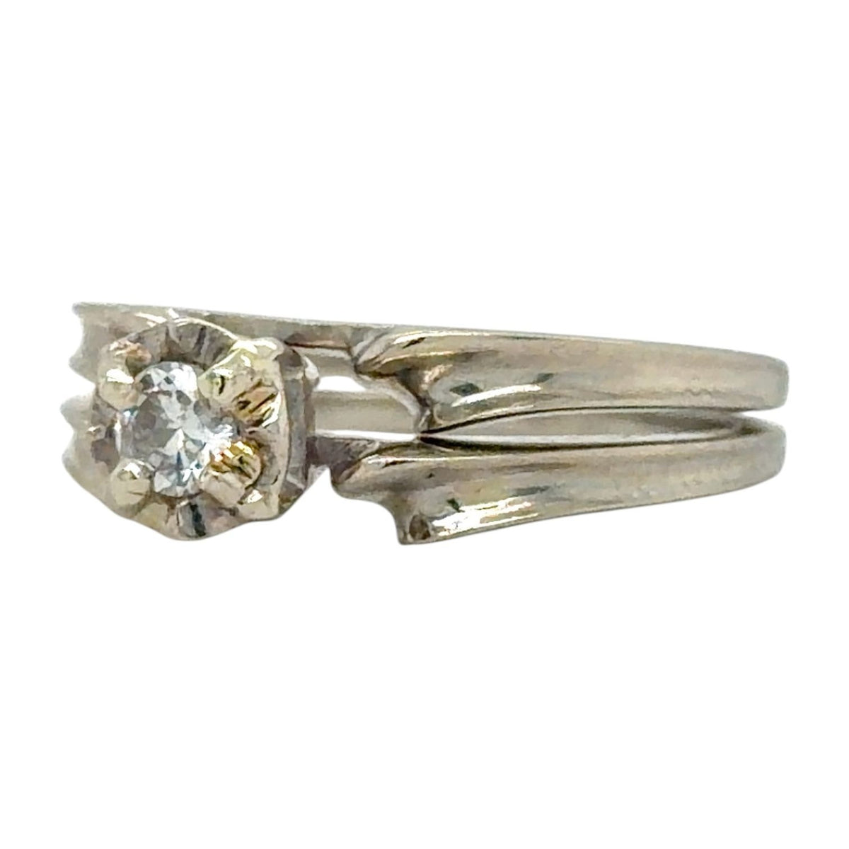 1/7ct Diamond Solitaire 14k White Gold Wedding Ring Set 3.9g Size 5.25