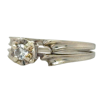 1/7ct Diamond Solitaire 14k White Gold Wedding Ring Set 3.9g Size 5.25