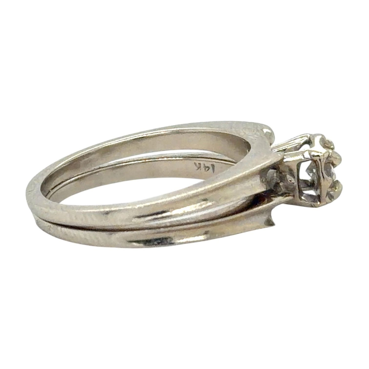 1/7ct Diamond Solitaire 14k White Gold Wedding Ring Set 3.9g Size 5.25