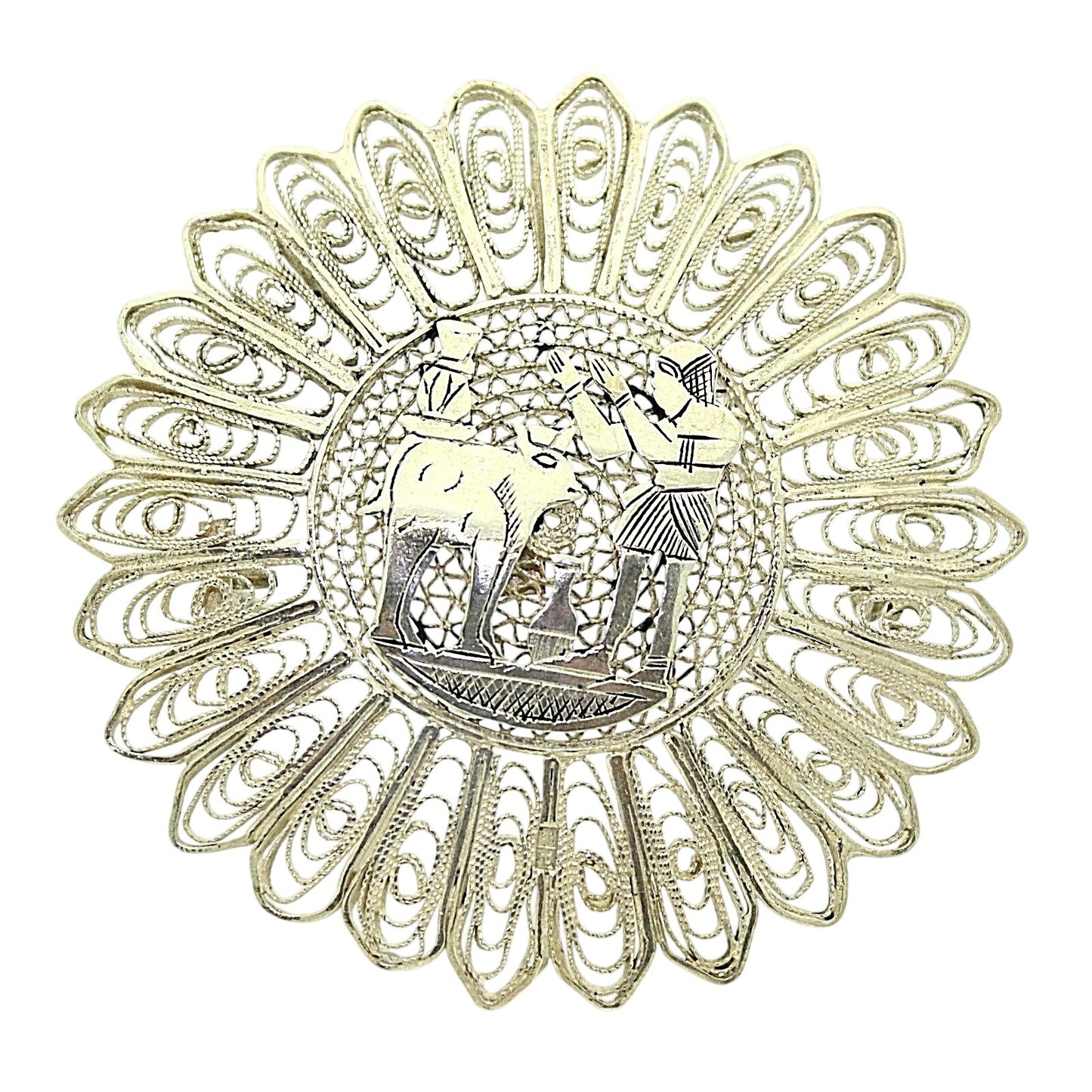 Sunburst Egyptian Motif Pin Solid .925 Sterling Silver 17.7g