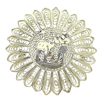 Sunburst Egyptian Motif Pin Solid .925 Sterling Silver 17.7g