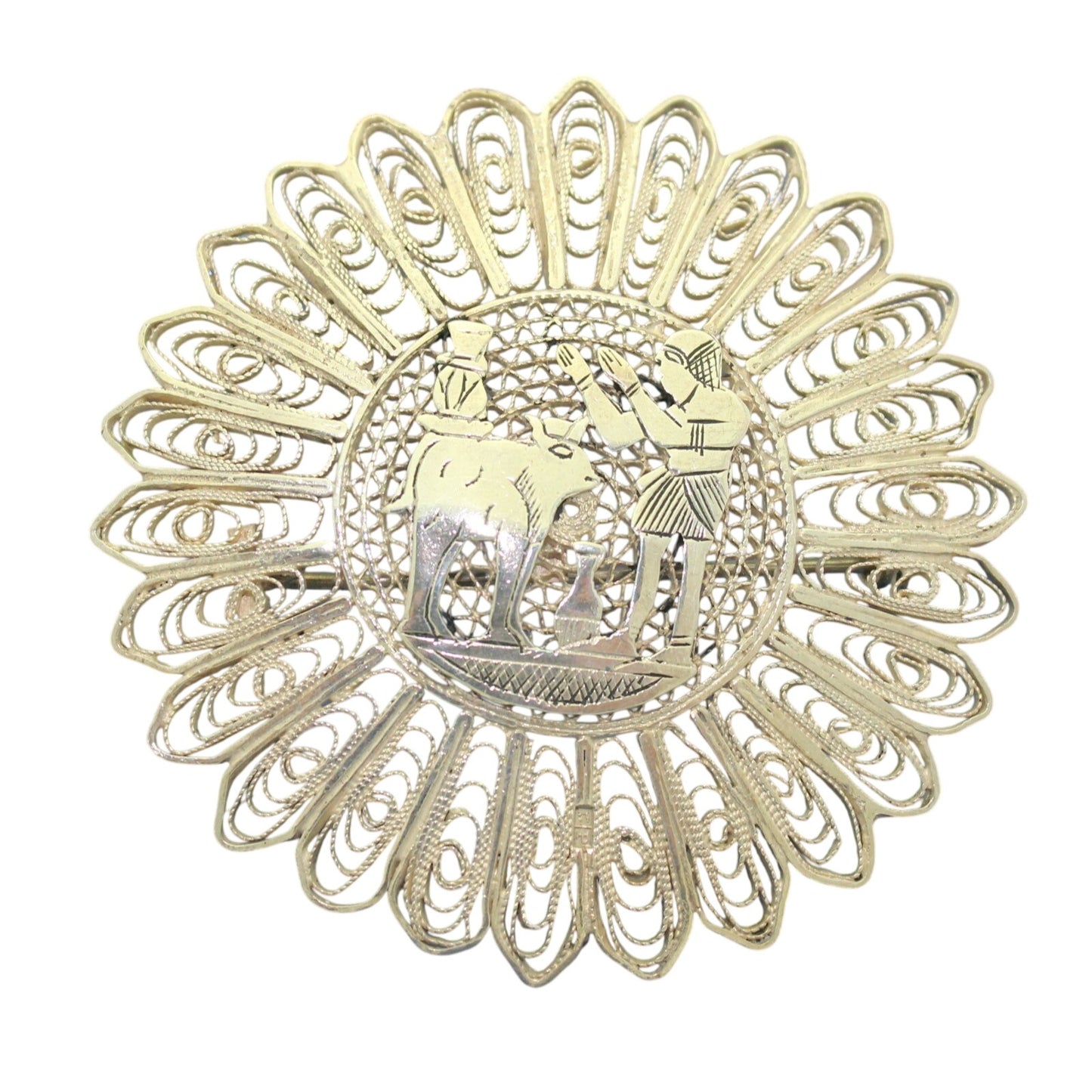 Sunburst Egyptian Motif Pin Solid .925 Sterling Silver 17.7g