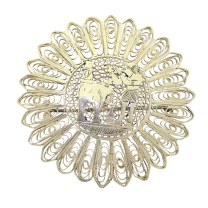 Sunburst Egyptian Motif Pin Solid .925 Sterling Silver 17.7g