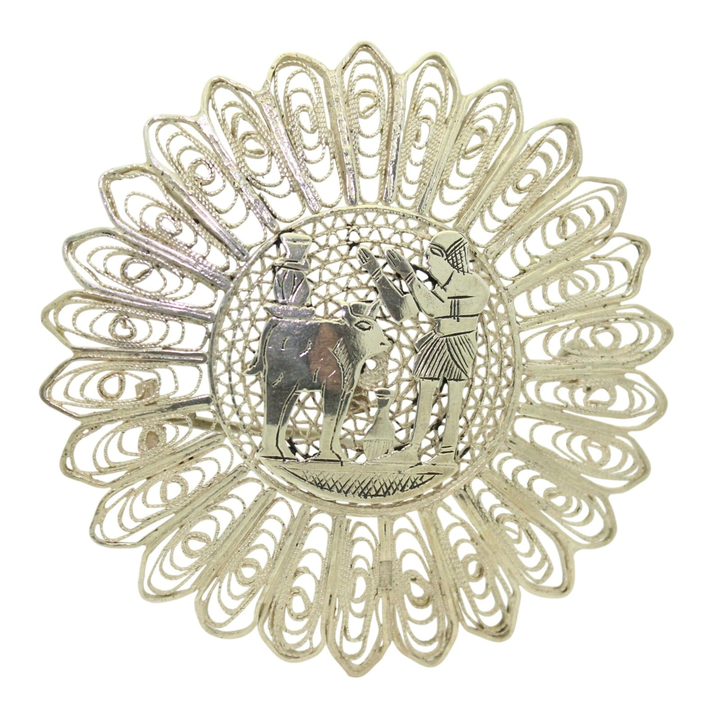 Sunburst Egyptian Motif Pin Solid .925 Sterling Silver 17.7g