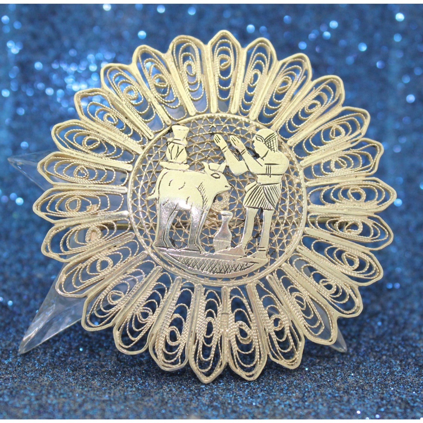 Sunburst Egyptian Motif Pin Solid .925 Sterling Silver 17.7g