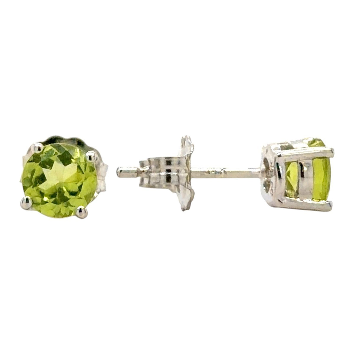 14K White Gold 5mm Round Peridot Stud Earrings With Backs