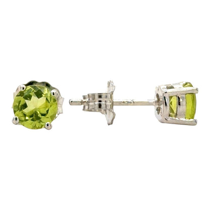 14K White Gold 5mm Round Peridot Stud Earrings With Backs